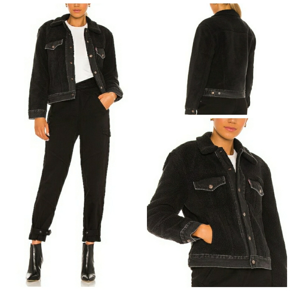 💎NWT Levi's Black Sherpa Ex-Boyfriend Trucker Jacket